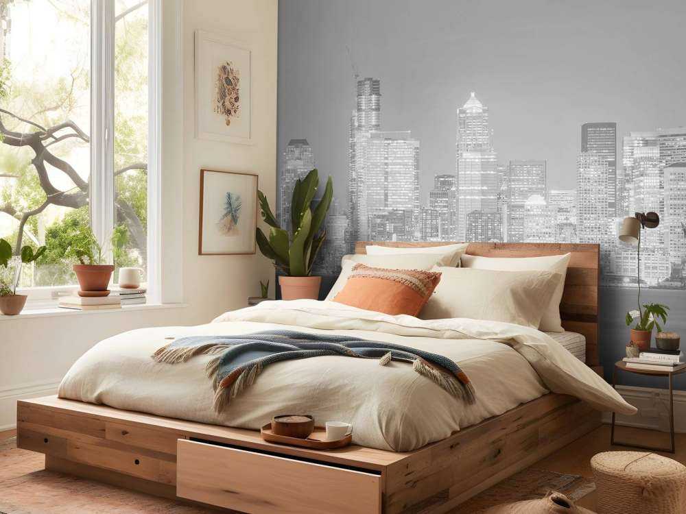 Skyline Seattle i svart och vitt