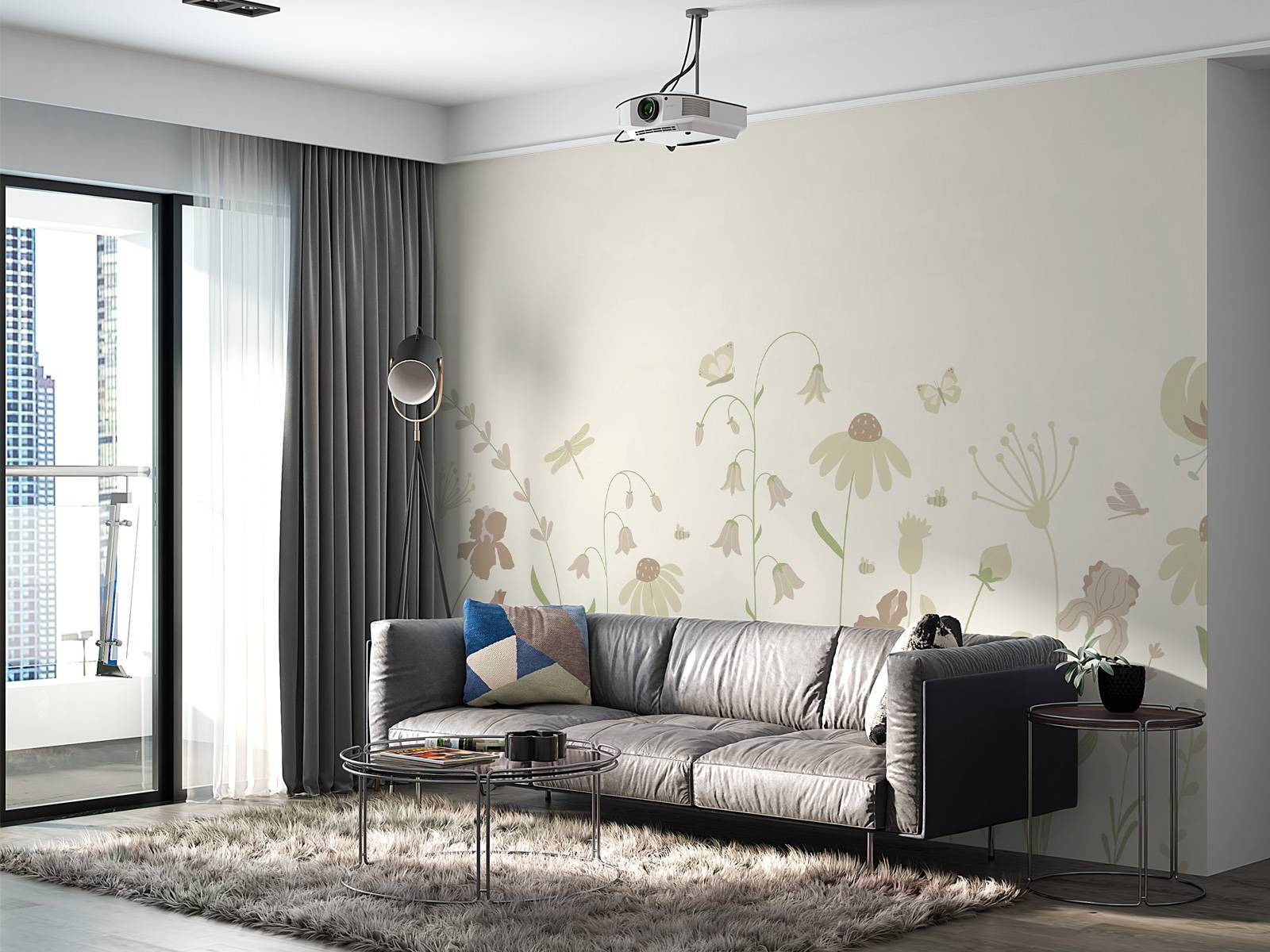Blomstermark høj med sommerfugle beige og gammelrosa