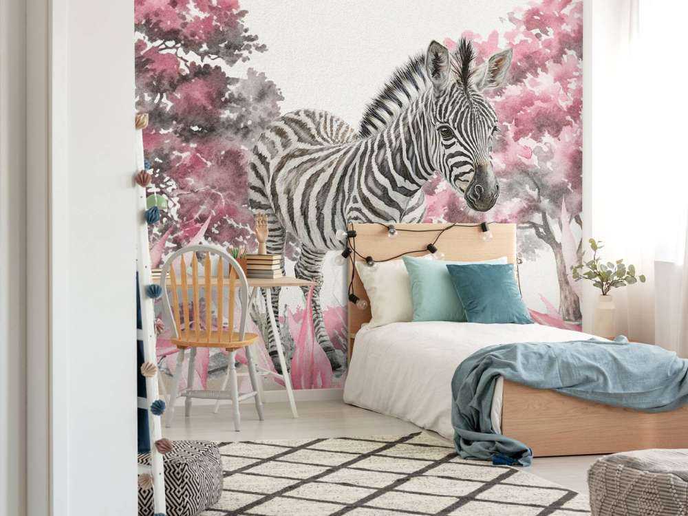 Ung zebra i naturen lyserød