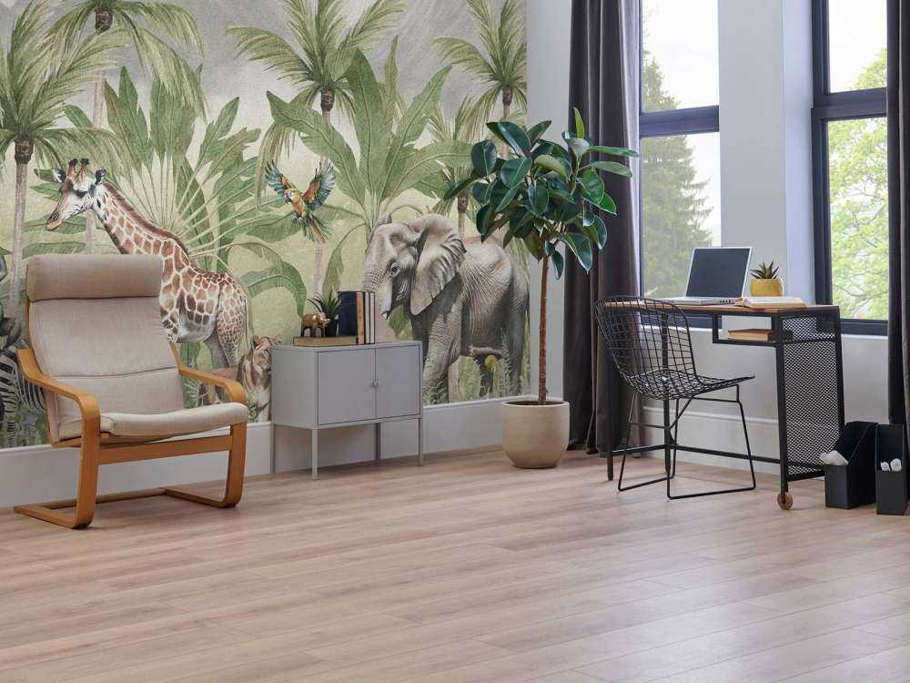 Bjerglandskab med dyr i farve