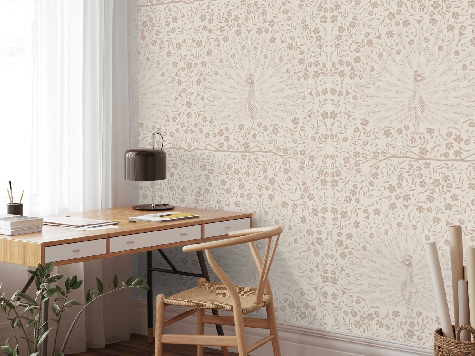 Klassisk elegant påfugledamaskmønster - taupe