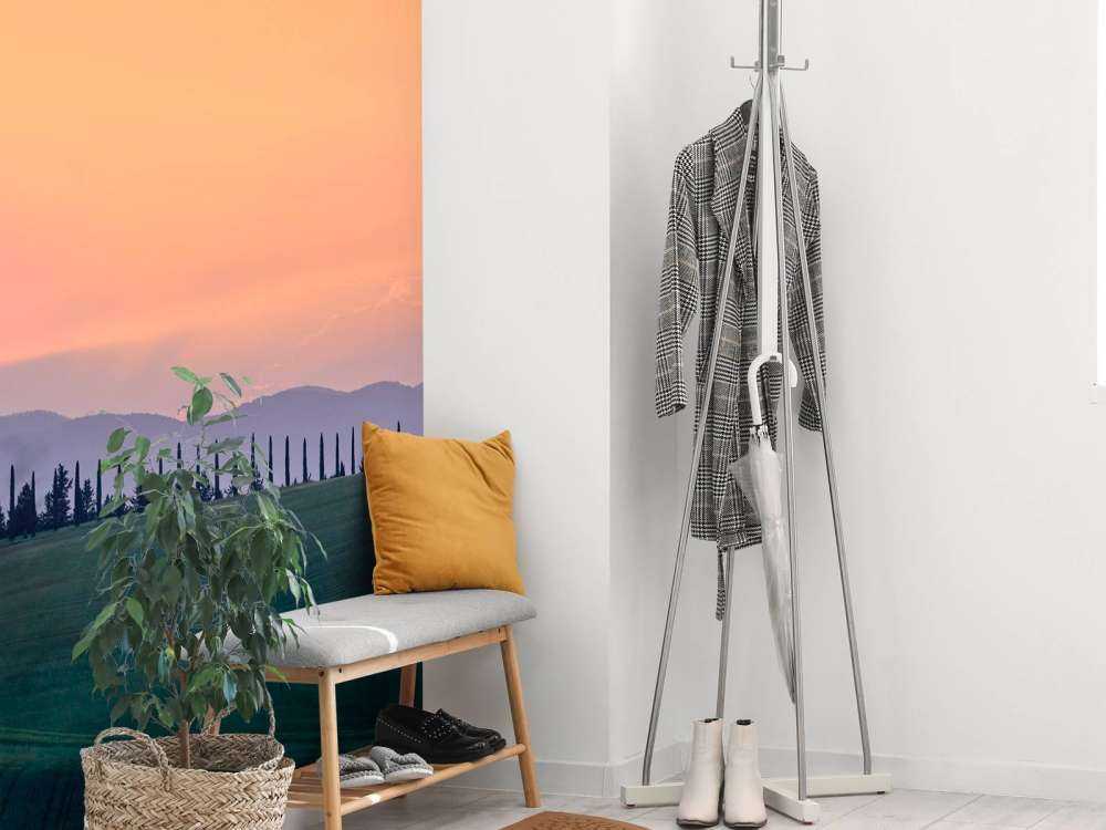 Italiensk landskab med orange himmel