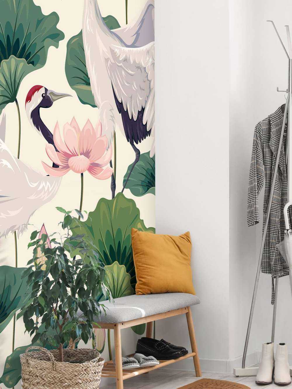 Kraanvogel paar met lotus