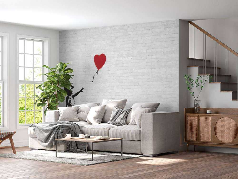 Banksy - Balloon girl, white bricks