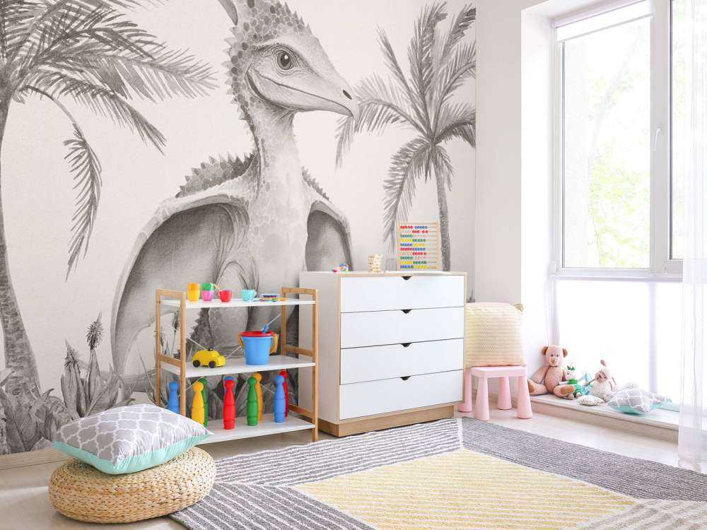 Baby pteranodon i den beige junglen