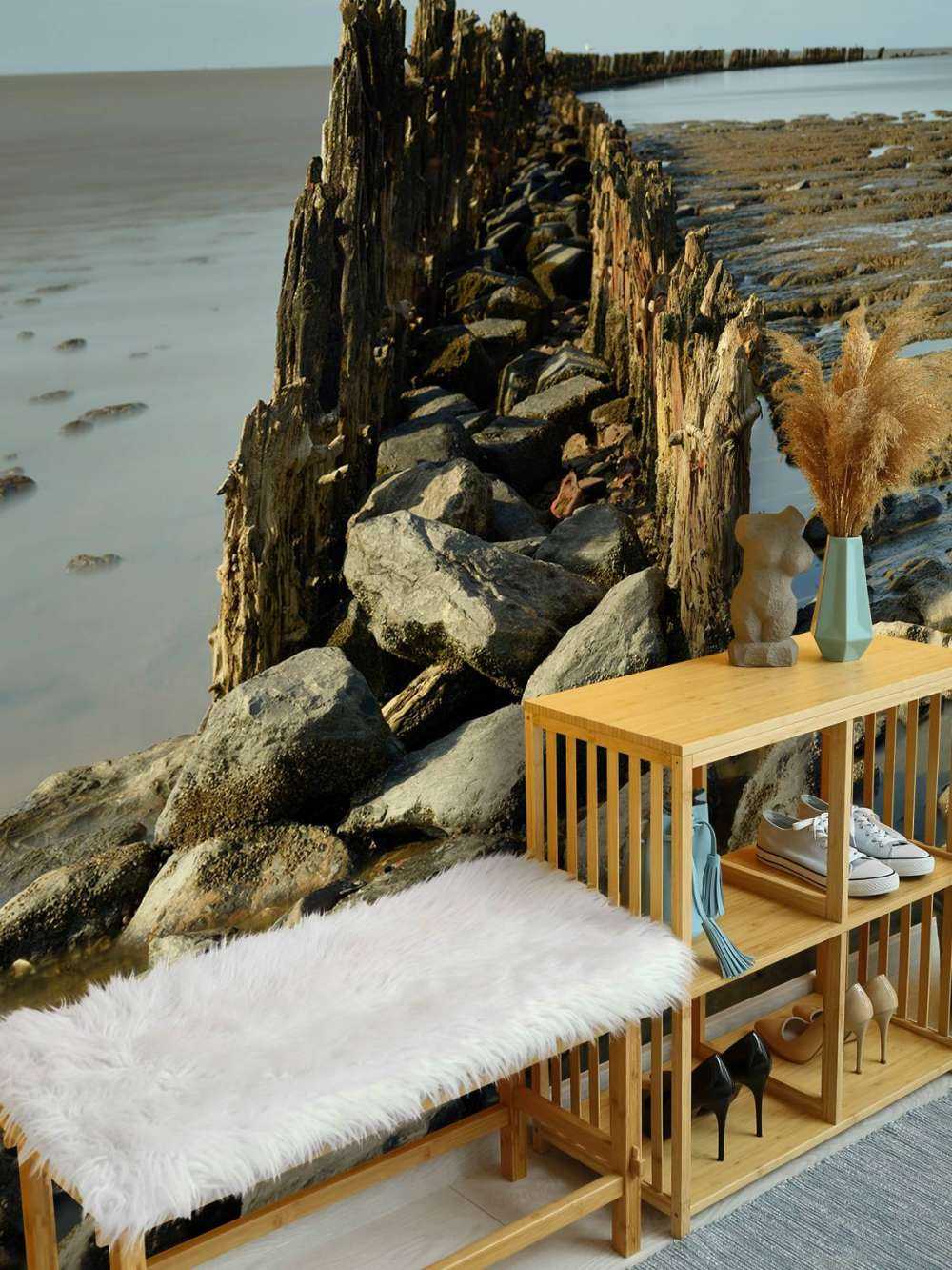 Bølgebryder af træ og sten