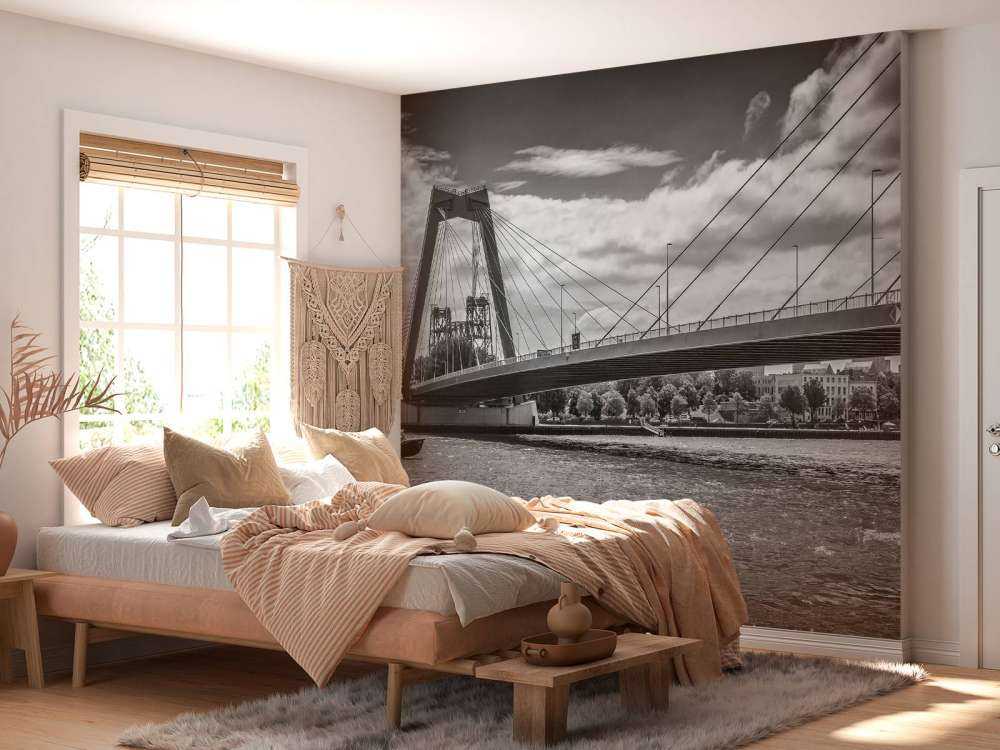 Passage af Prins Willem Alexander-broen i Rotterdam i sort/hvid  