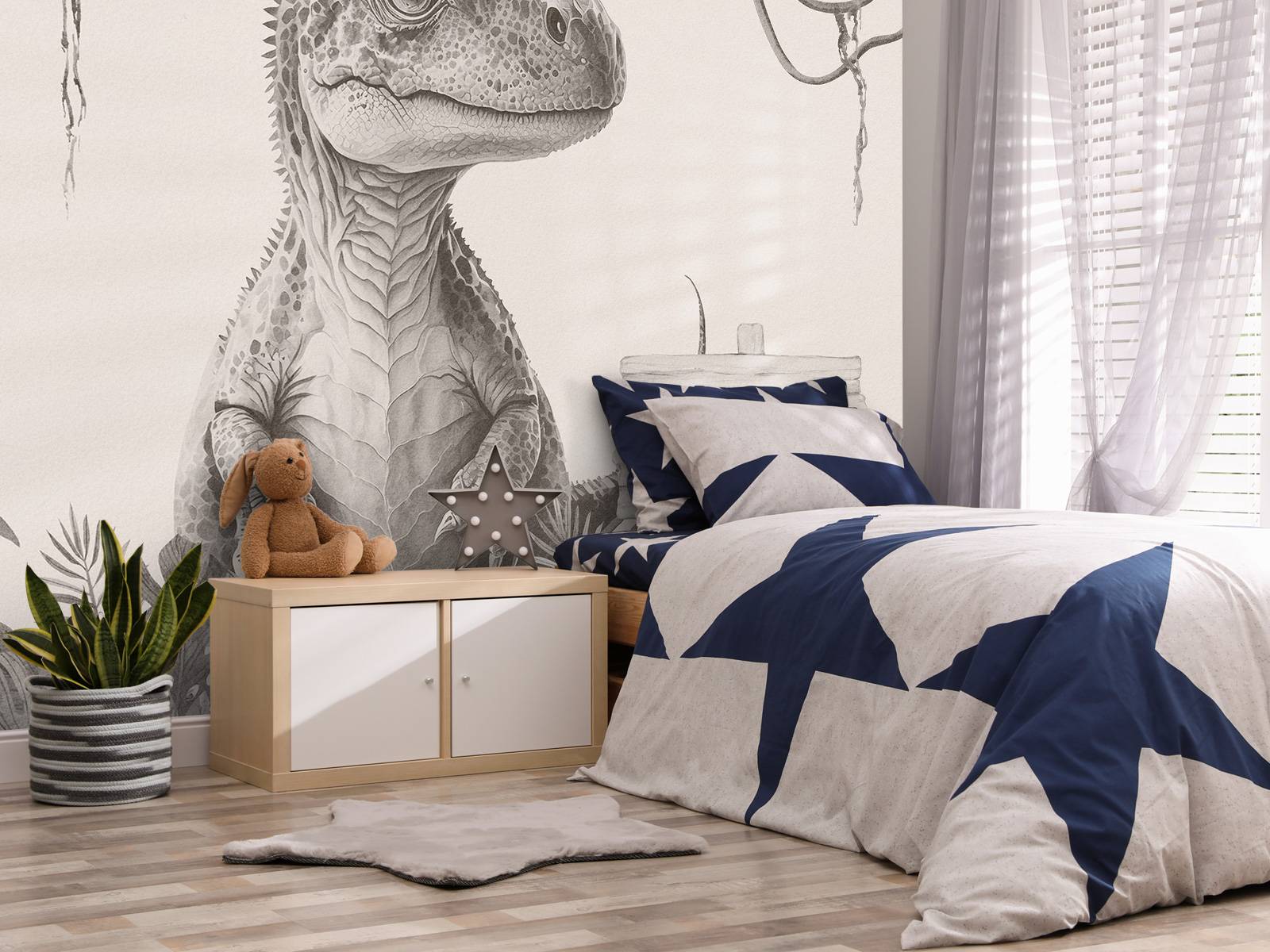 Baby t-rex i den beige junglen