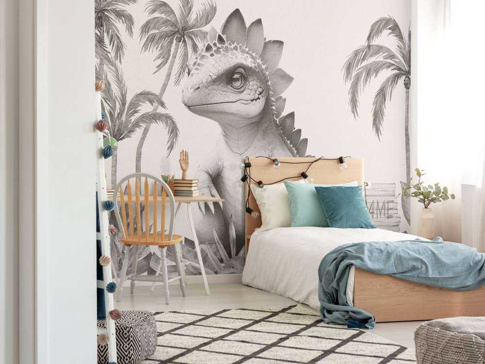 Baby stegosaurus i den beige junglen