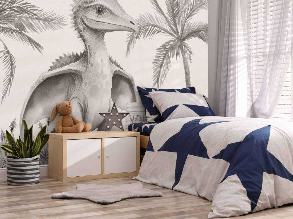 Baby pteranodon i den beige junglen