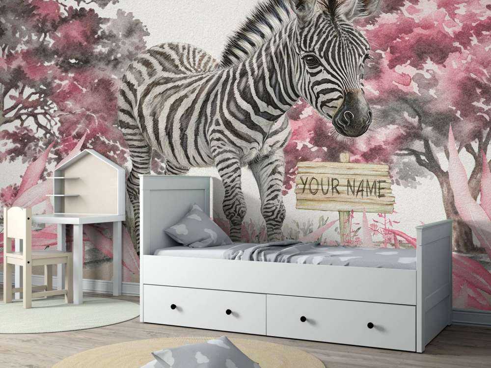 Ung zebra i naturen lyserød