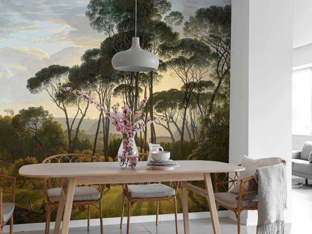 Italiensk landskab med parasol fyrretræer