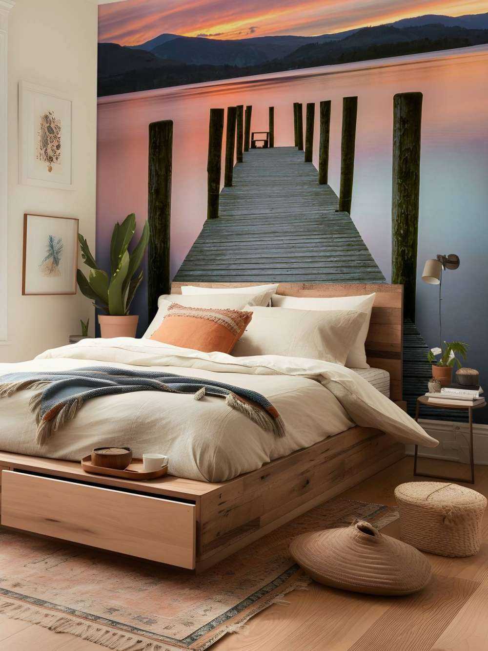 Stillads ved lyserød solnedgang