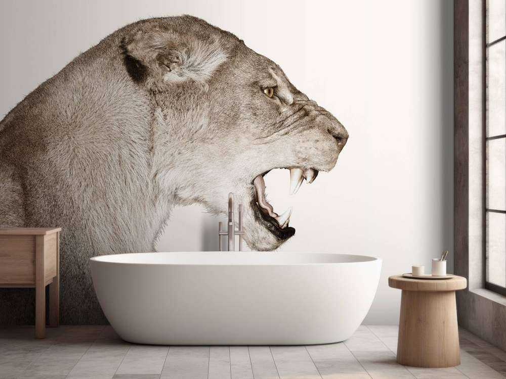 Løvinnen sett fra siden, offwhite