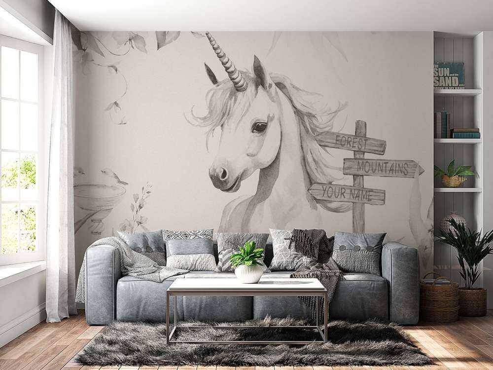 Enhjørningbaby med planter beige