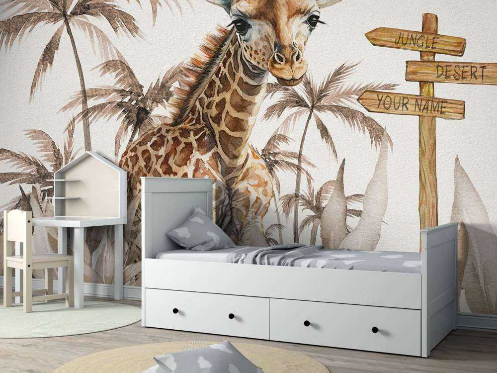 Sjiraffbaby i jungelen i taupe