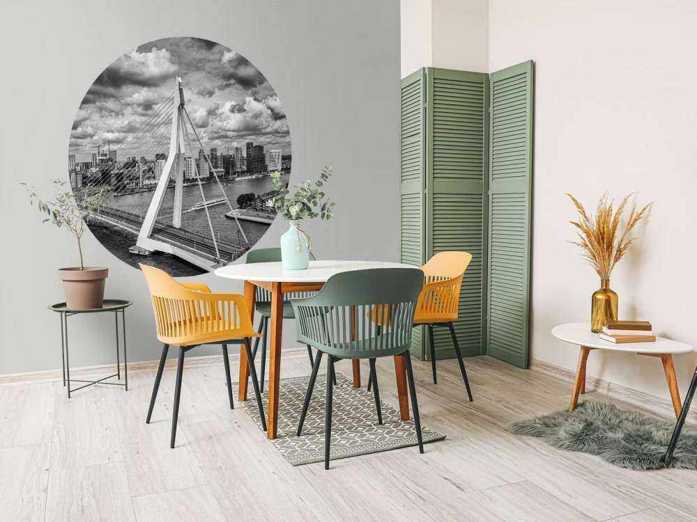 Rotterdam sentrum fra stor høyde i svart-hvitt