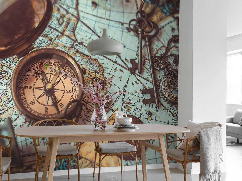 Vintage verdenskart med kompass