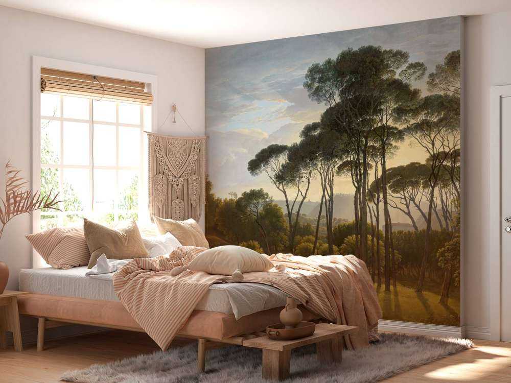 Italiensk landskapp med parasoll furutrær