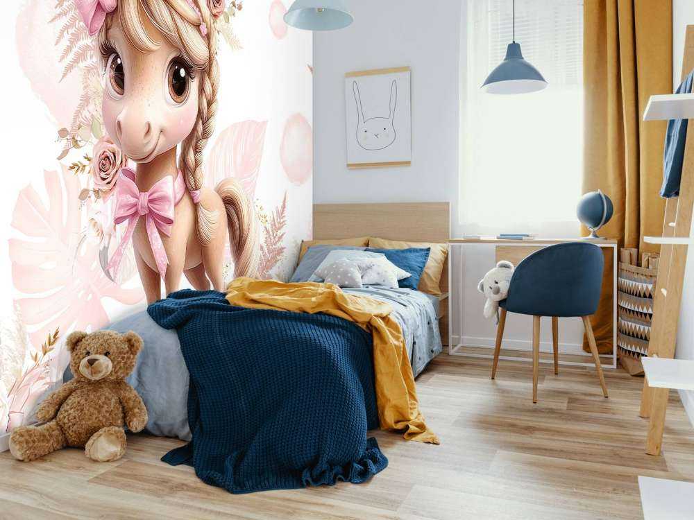 Elegant ponny med rosa rosett