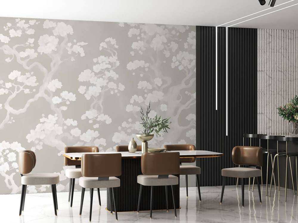 Underbar blomstrande skog - taupe