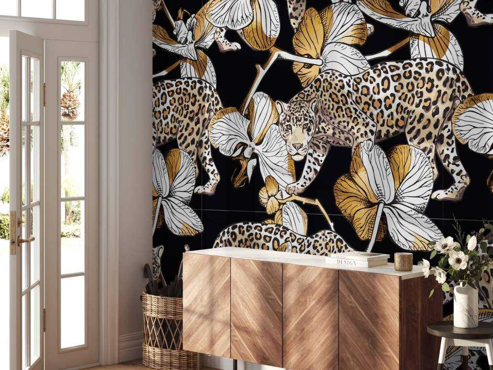 Jaguarer mellan orkidéer