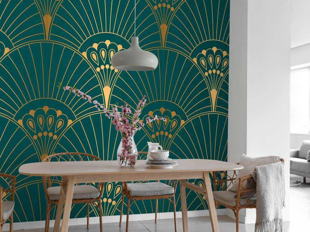 Art deco-fläkt i teal