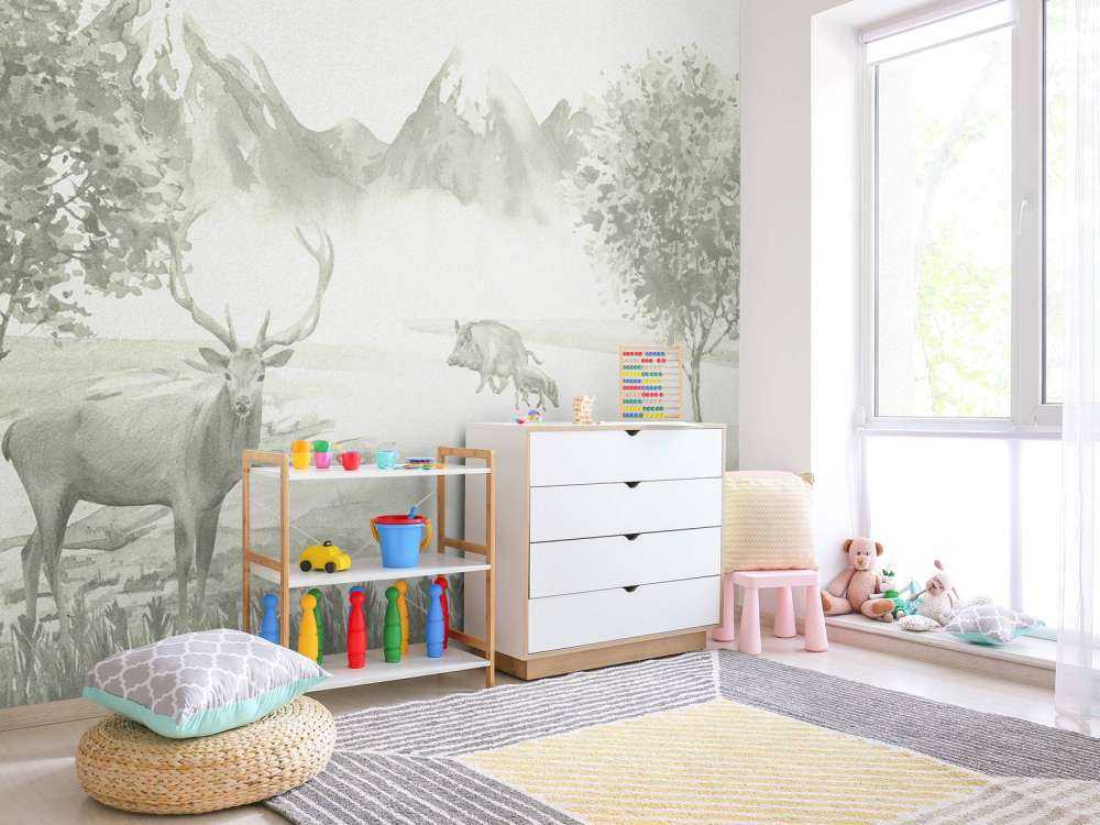 Skog med djur i grönt