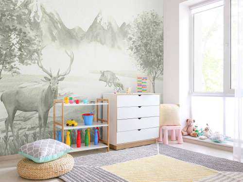Skog med djur i grönt