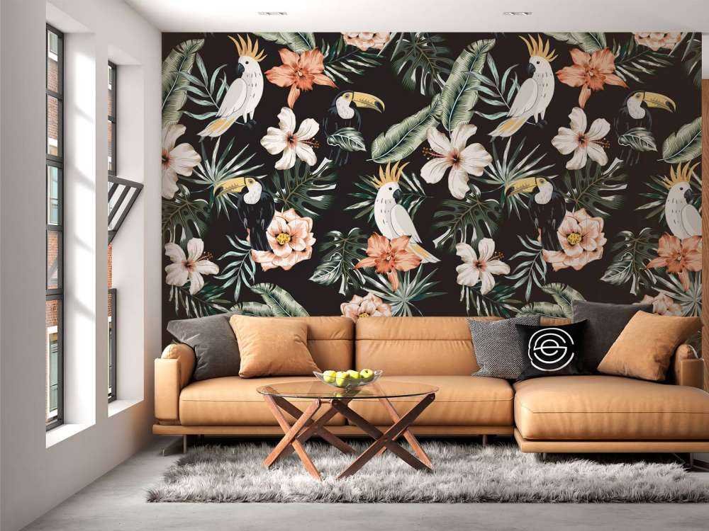 Tropisk thavn och papegoja