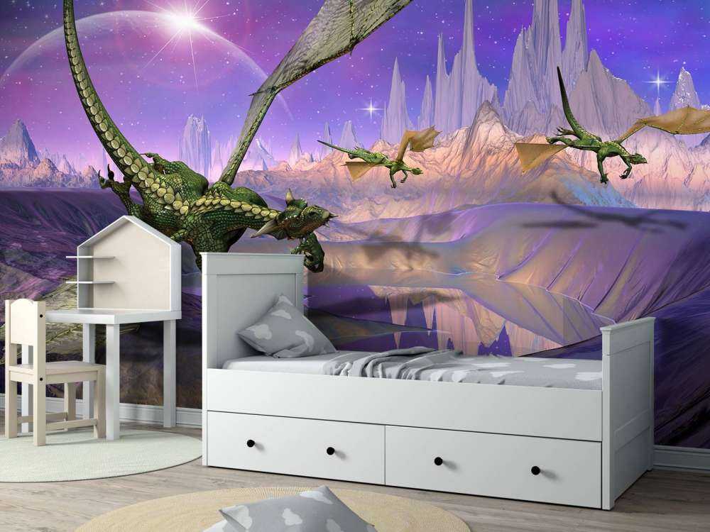 Drakar i ett fantasilandskap