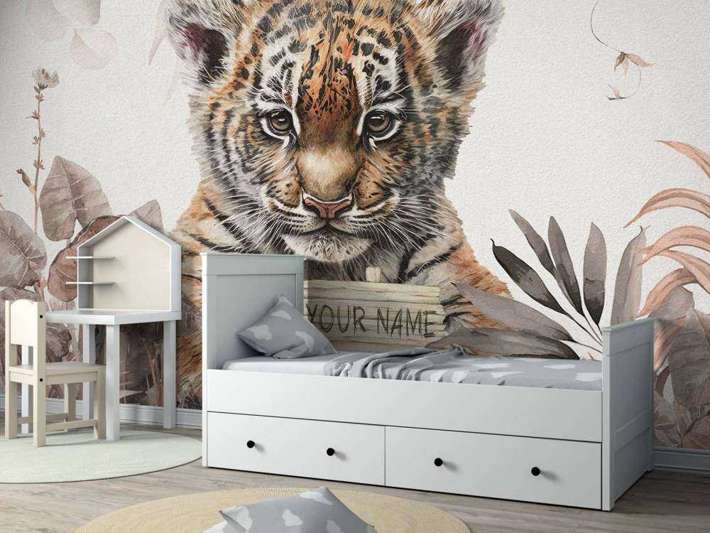 Søt tiger med planter taupe