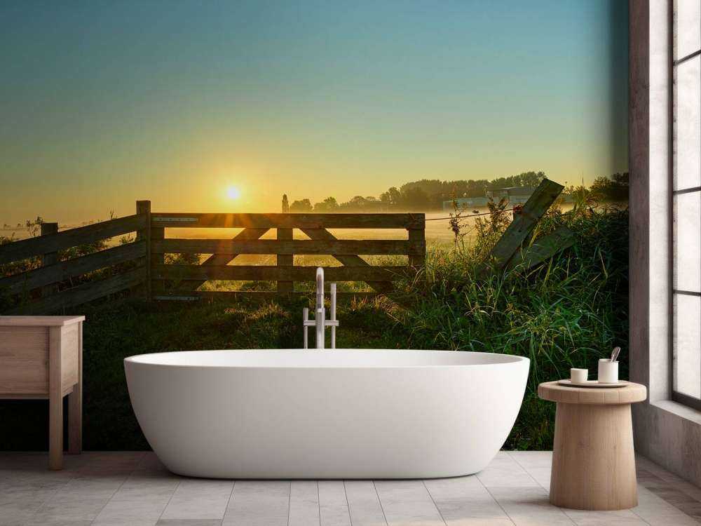 Gjerde ved soloppgang