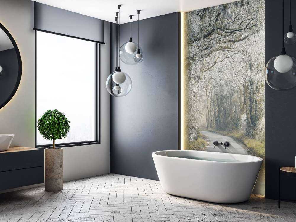 Frosset vei gjennom skog