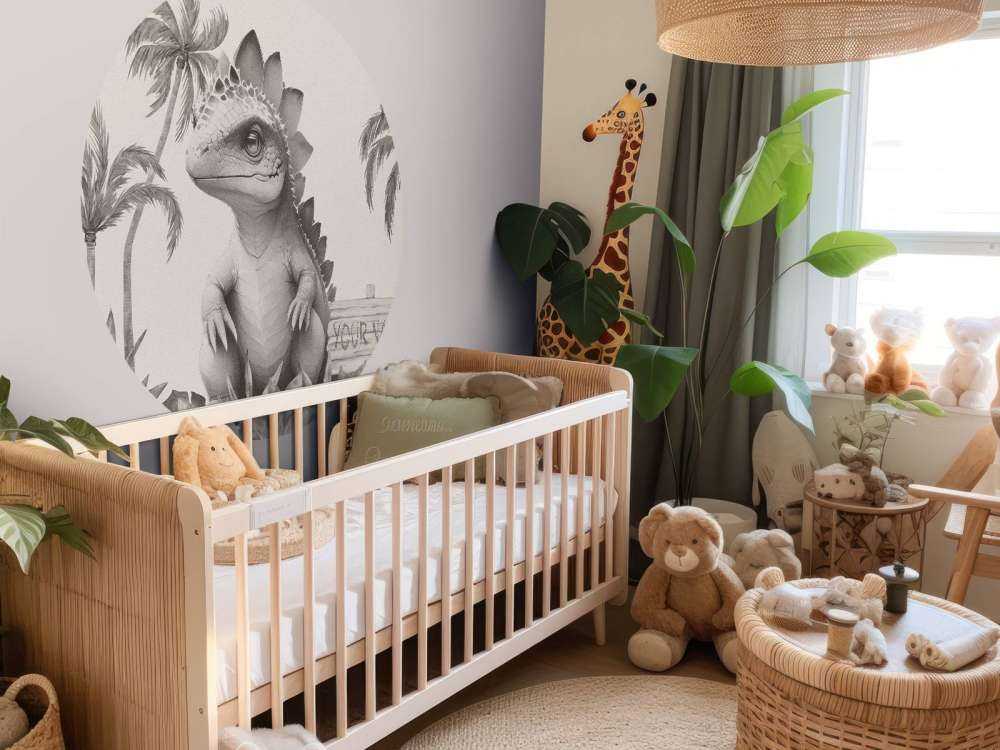 Baby stegosaurus i den beige djungeln