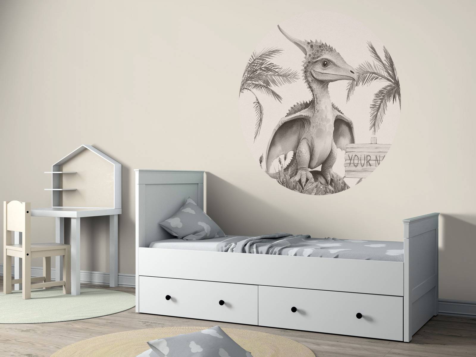 Baby pteranodon i den beige djungeln