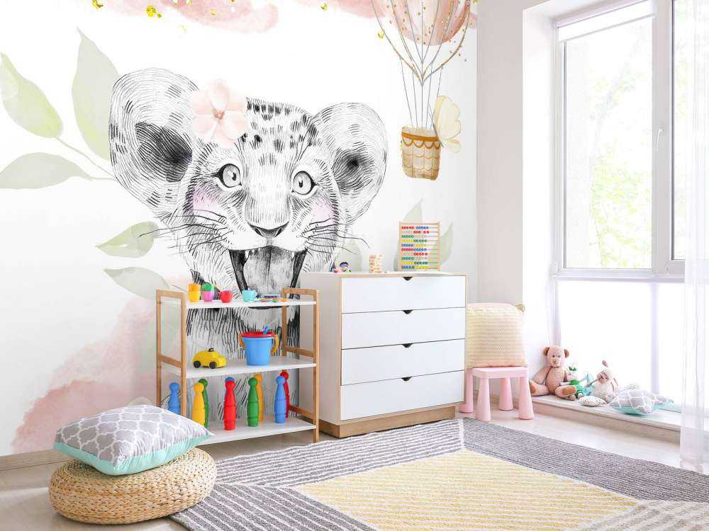 Glada lejonungar och luftballong