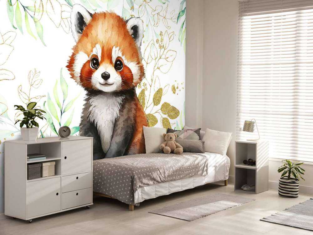 Söt röd panda och blad