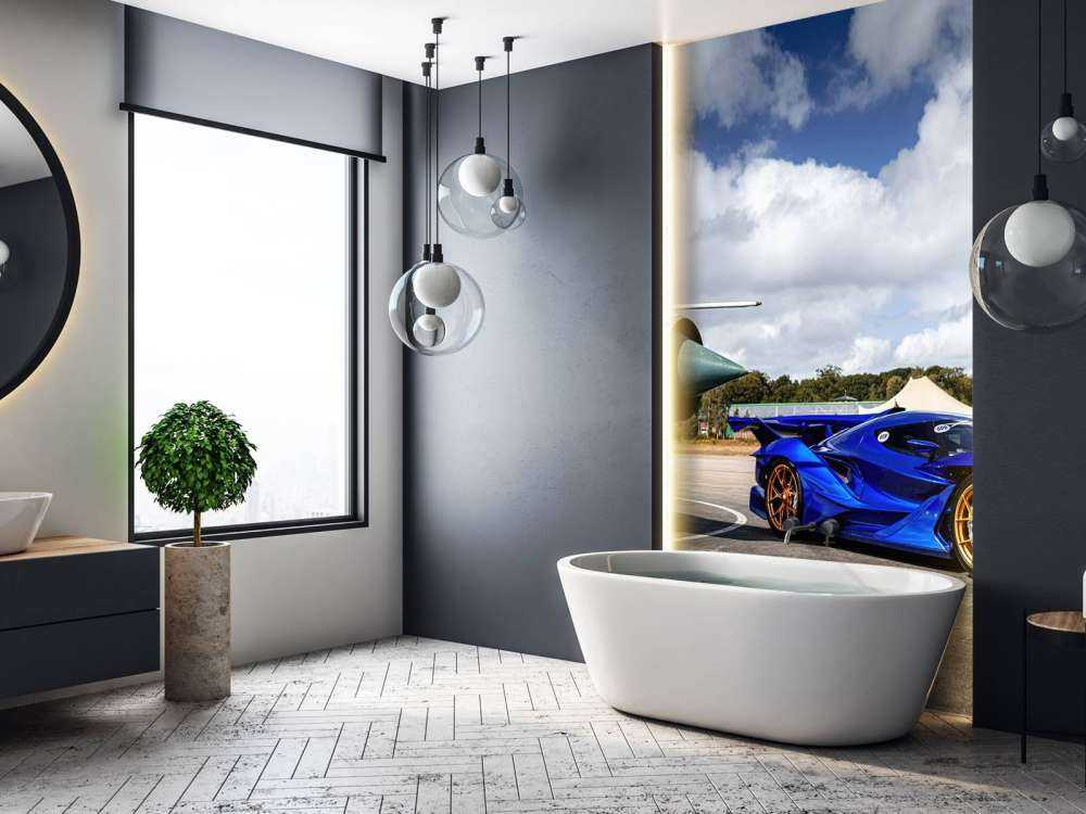 Futuristisk superbil på flygplats