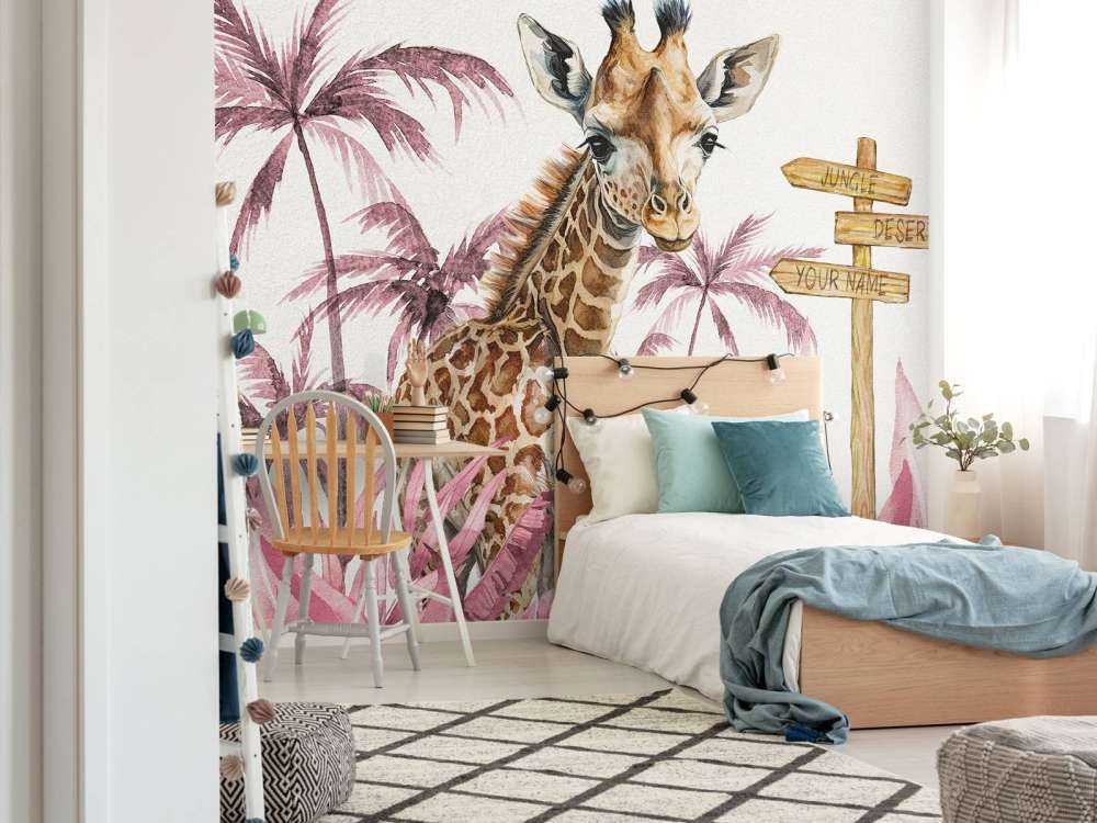 Giraffunge i djungeln rosa
