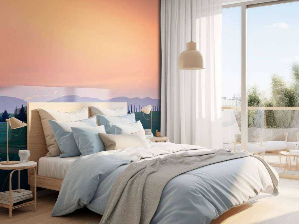 Italienskt landskap med orange himmel