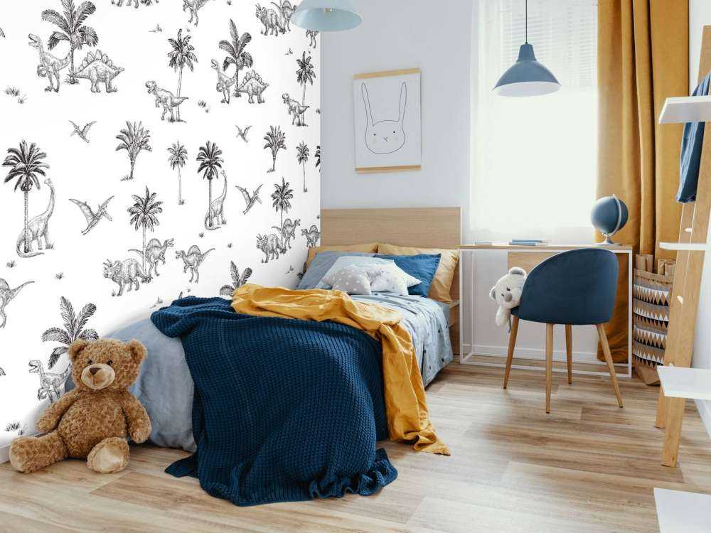 Dino-mönster i svart och vitt