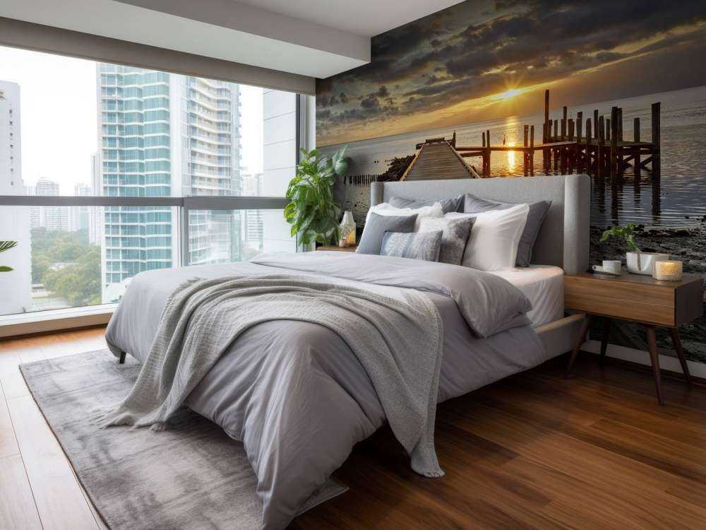 Träbrygga med soluppgång