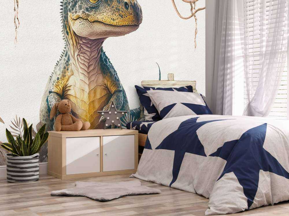 Baby t-rex i den taupefarvede junglen