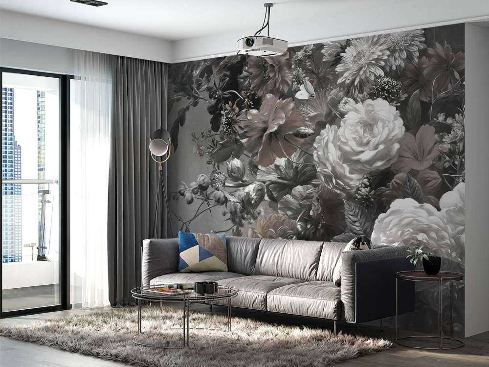 Stor buket med valmuer Sepia