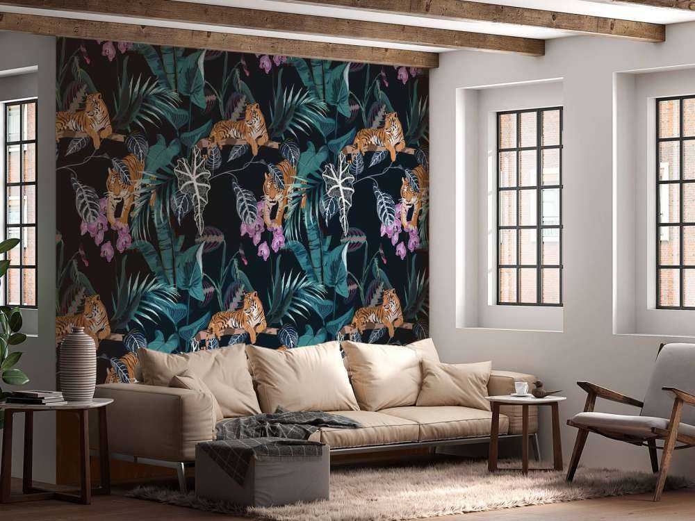 Tigre, blade og blomster