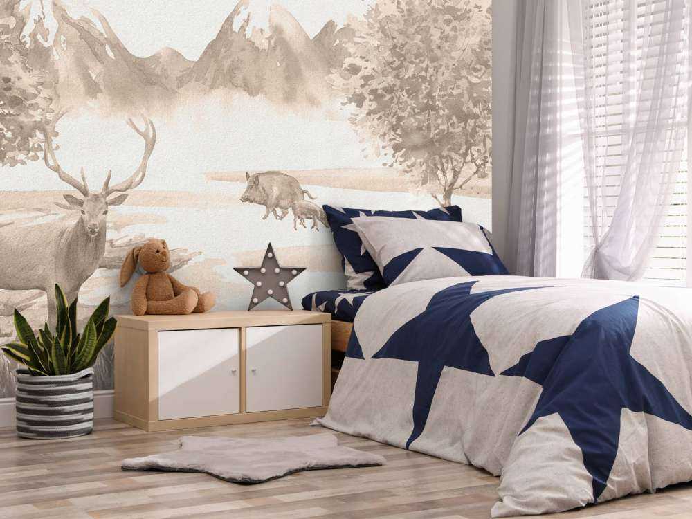Skov med dyr i taupe
