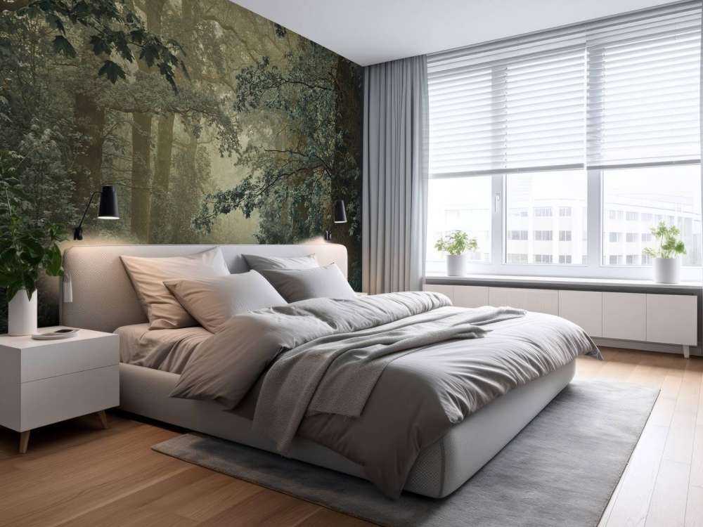 Sti gennem skov med tåge