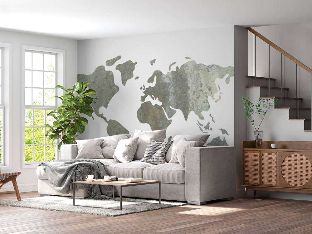 Grønt verdenskort med metalstruktur