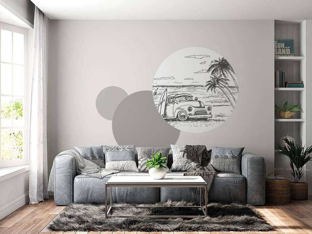 Strand tegnet i sort og hvidt